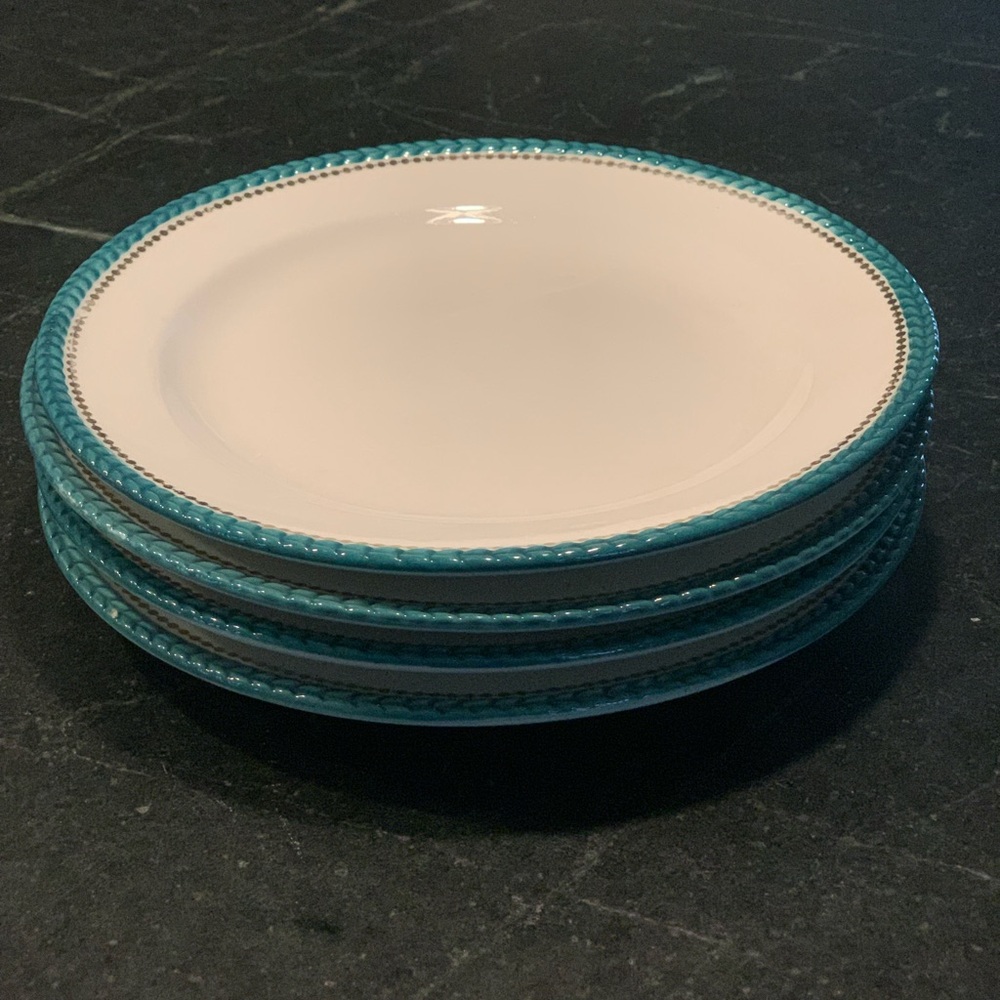 ANTHROPOLOGIE | SET OF 4 | Lunch Plates w/ Braided Teal Trim
